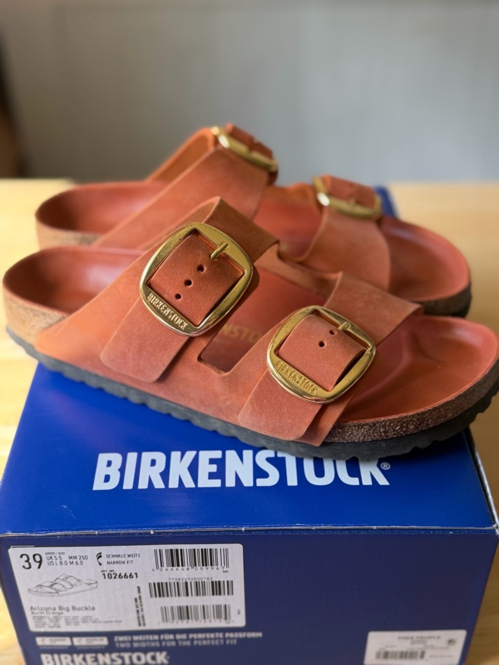 Birkenstock Arizona Sandals in Rust with Big Gold Buckles - Picture 5 of 9